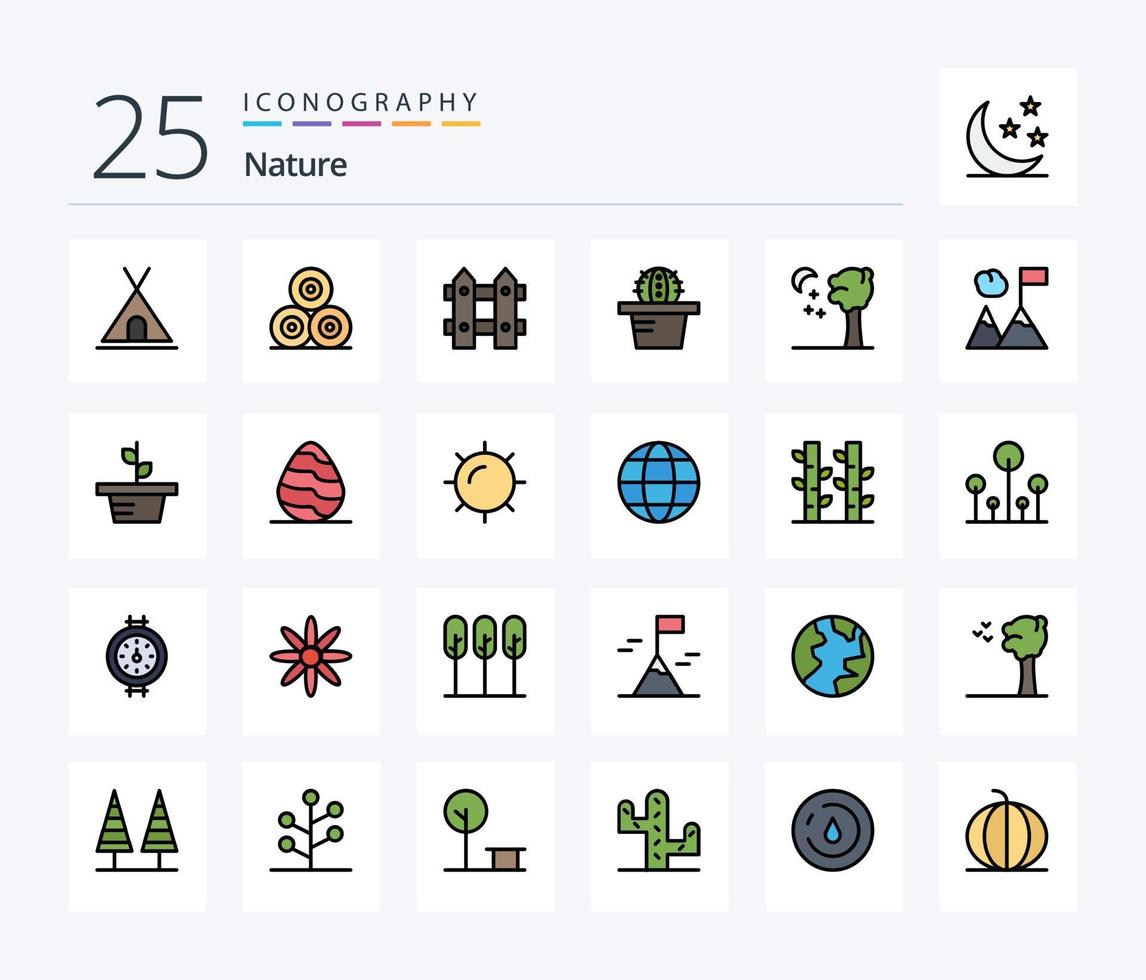 Nature 25 Line Filled icon pack including business. nature. flower. arbor. cactus vector