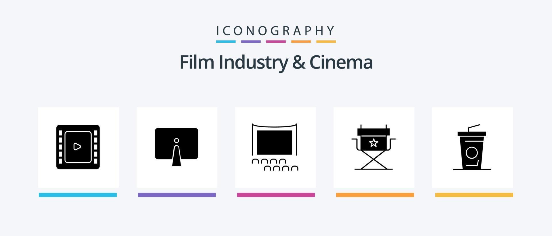 Cenima Glyph 5 Icon Pack Including drink. beverage. audience. director. chair. Creative Icons Design vector