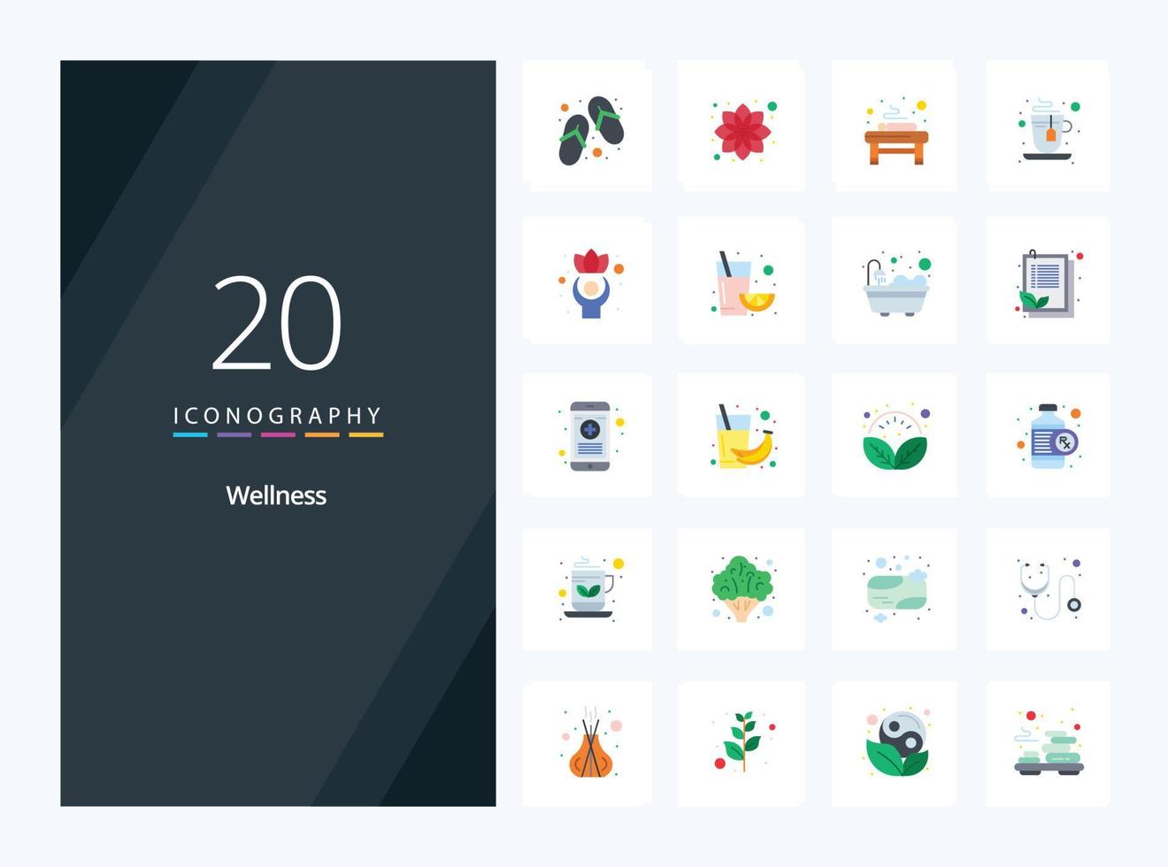 20 Wellness Flat Color icon for presentation vector