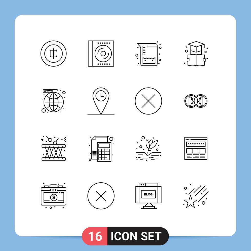 Editable Vector Line Pack of 16 Simple Outlines of network graduation disc education book Editable Vector Design Elements