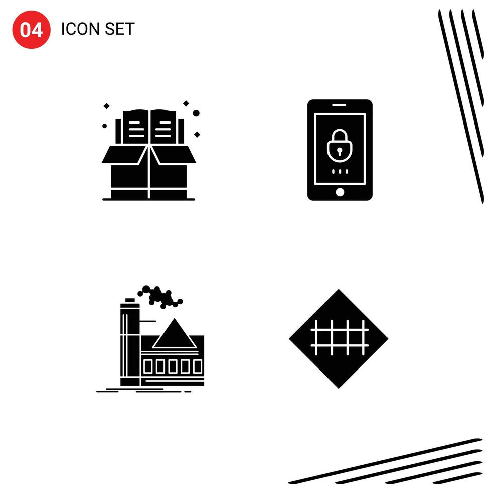Universal Solid Glyphs Set for Web and Mobile Applications book factory box mobile alert Editable Vector Design Elements