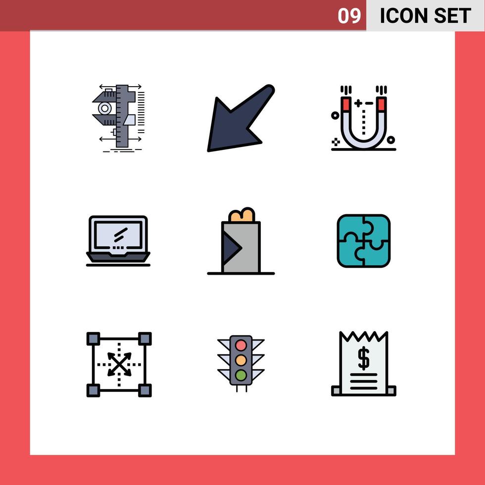 Stock Vector Icon Pack of 9 Line Signs and Symbols for fast food imac attraction device computer Editable Vector Design Elements