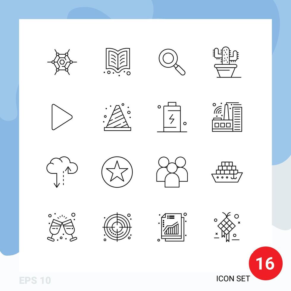 Modern Set of 16 Outlines and symbols such as block twitter research video plant Editable Vector Design Elements