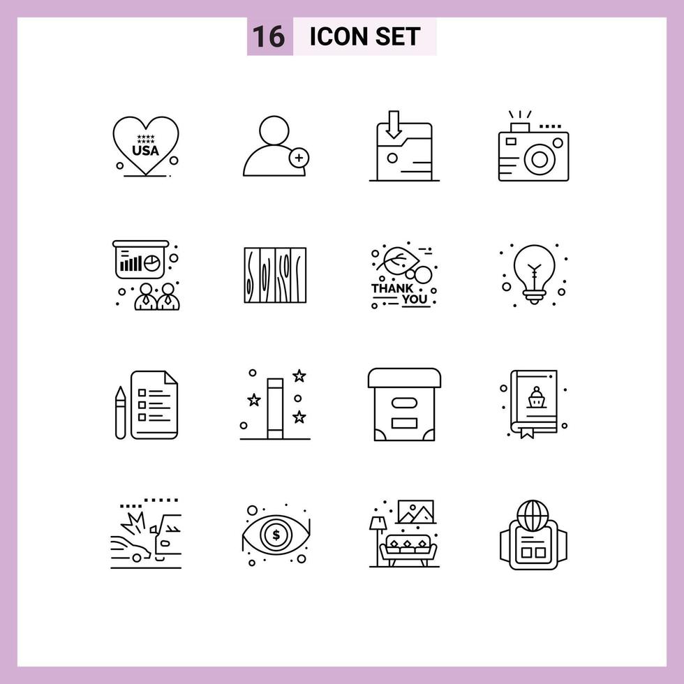 Universal Icon Symbols Group of 16 Modern Outlines of training conference download summer photo Editable Vector Design Elements