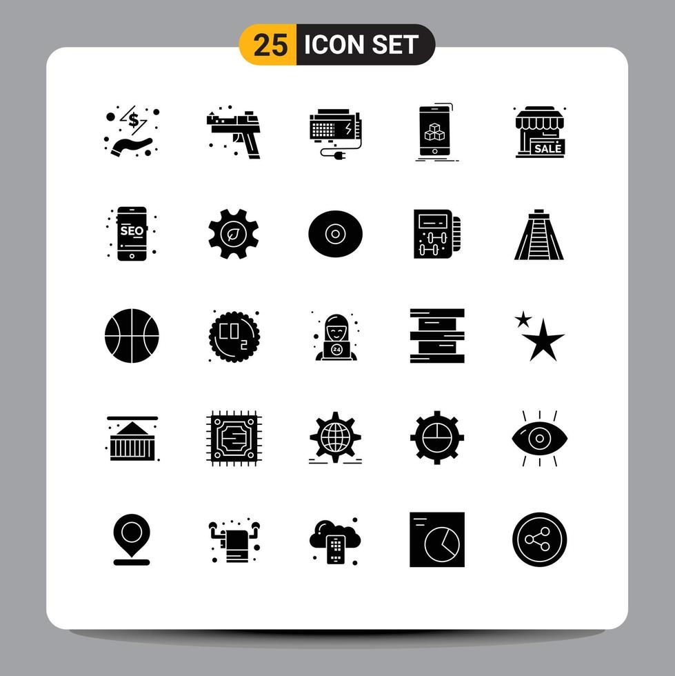 Universal Icon Symbols Group of 25 Modern Solid Glyphs of purchase smartphone apc cube source Editable Vector Design Elements