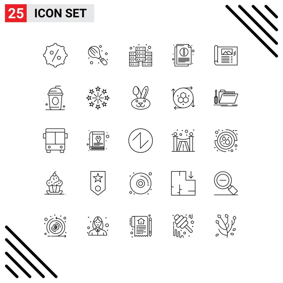 25 User Interface Line Pack of modern Signs and Symbols of plan design digital document information Editable Vector Design Elements