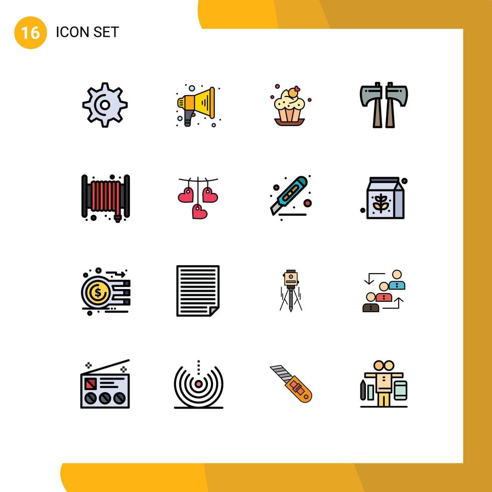 Modern Set of 16 Flat Color Filled Lines and symbols such as hose emergency cake alarm canada Editable Creative Vector Design Elements
