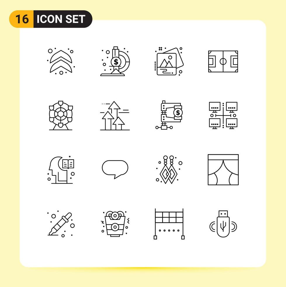 Stock Vector Icon Pack of 16 Line Signs and Symbols for wheel ferris picture soccer game Editable Vector Design Elements