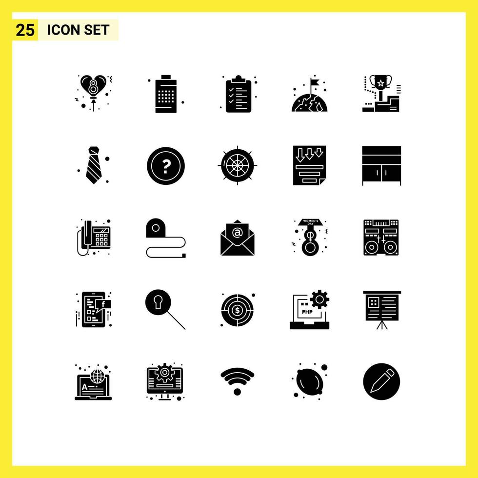 Universal Icon Symbols Group of 25 Modern Solid Glyphs of winner award web flag globe Editable Vector Design Elements