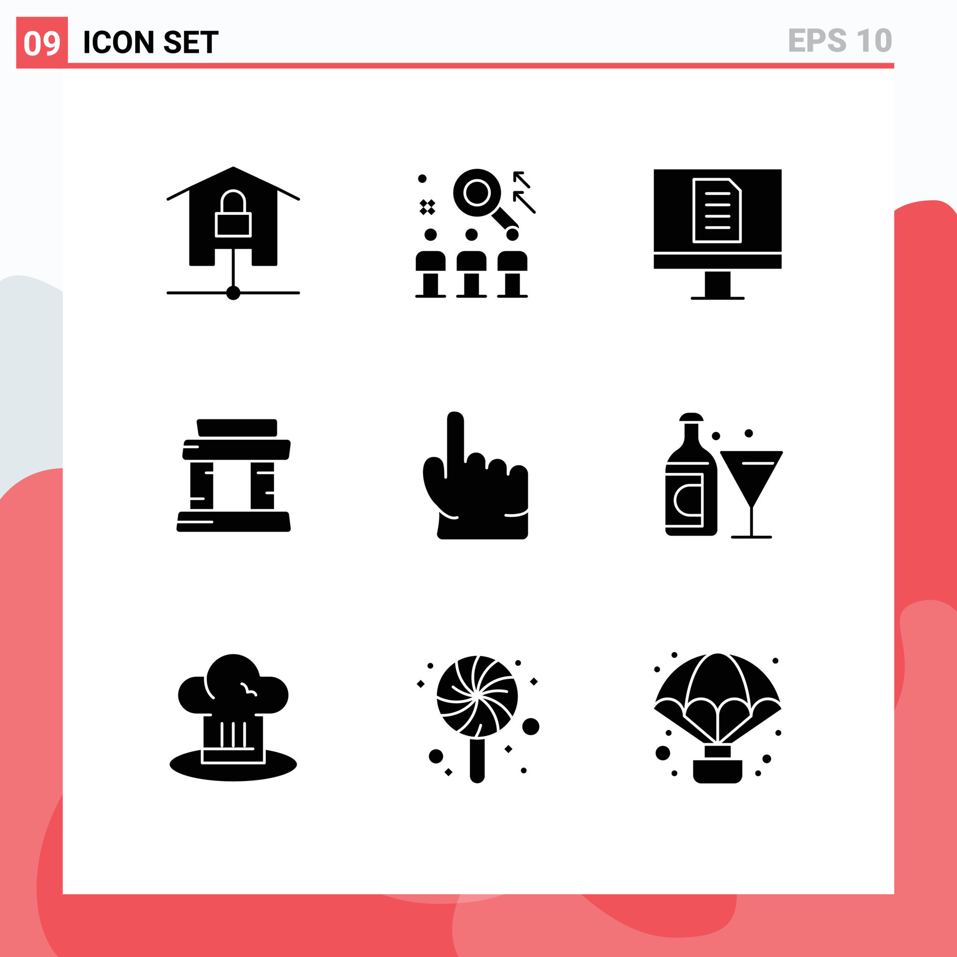 Group of 9 Solid Glyphs Signs and Symbols for hand tower user paris