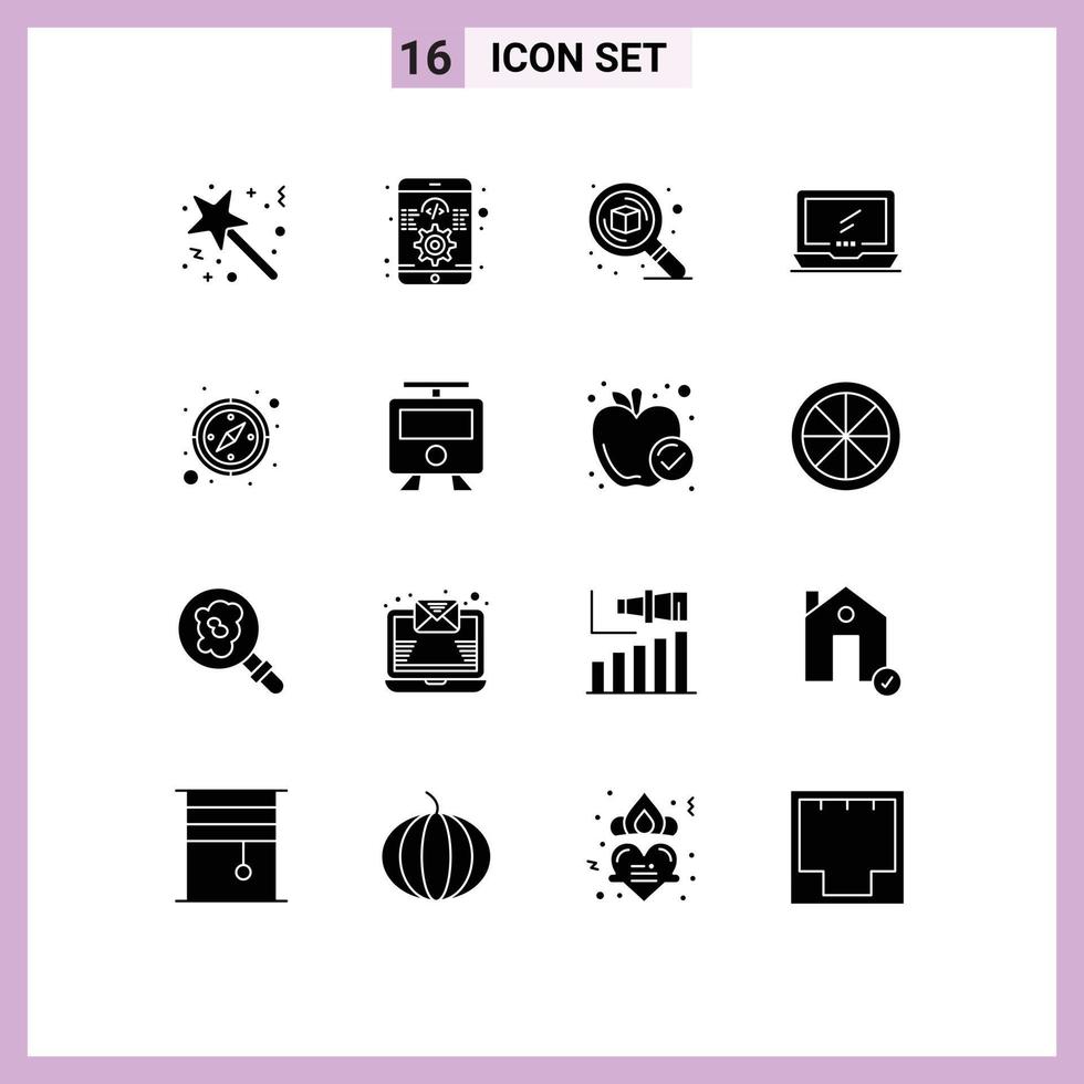 Set of 16 Vector Solid Glyphs on Grid for imac monitor responsive computer thinking Editable Vector Design Elements