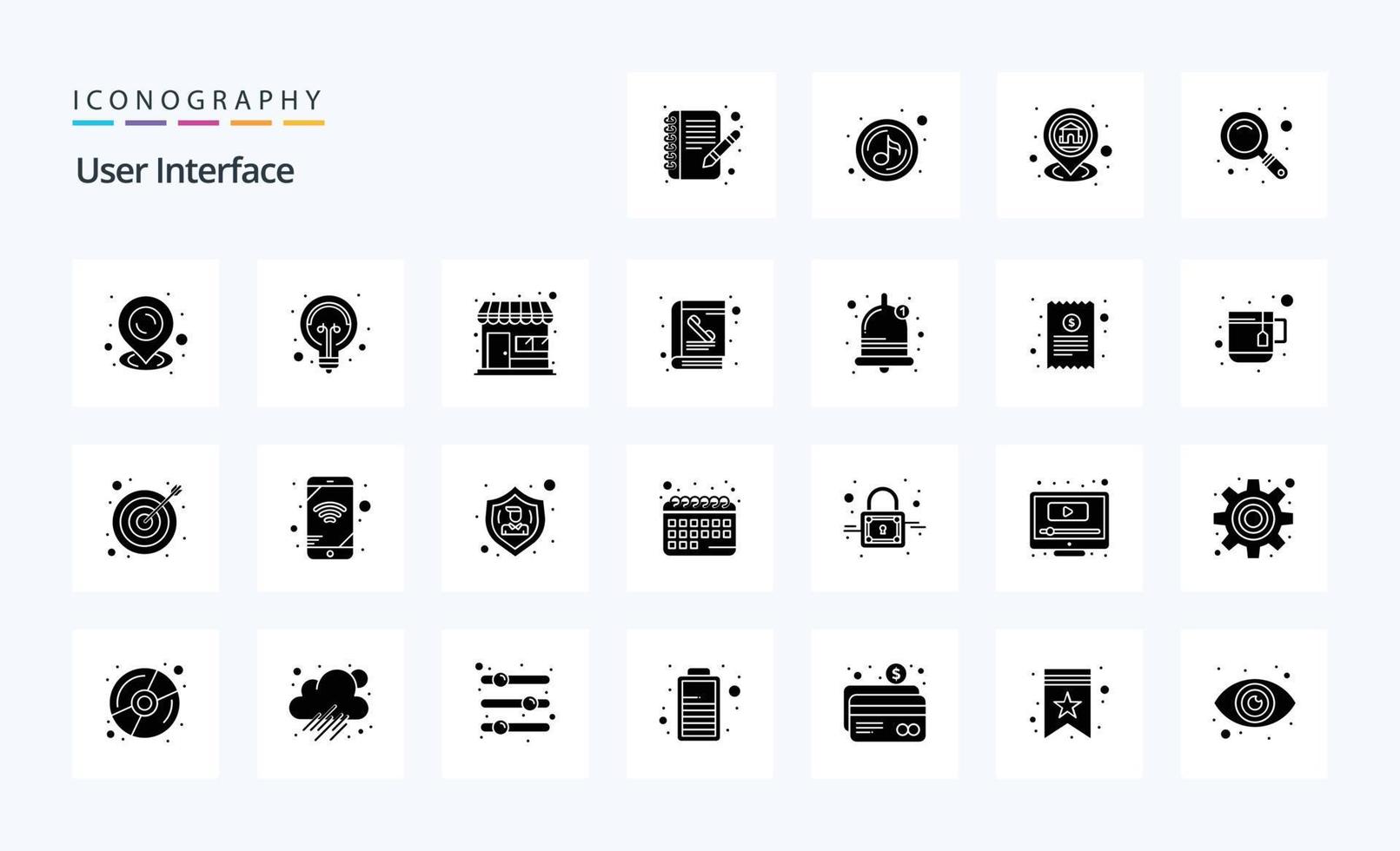 25 User Interface Solid Glyph icon pack vector