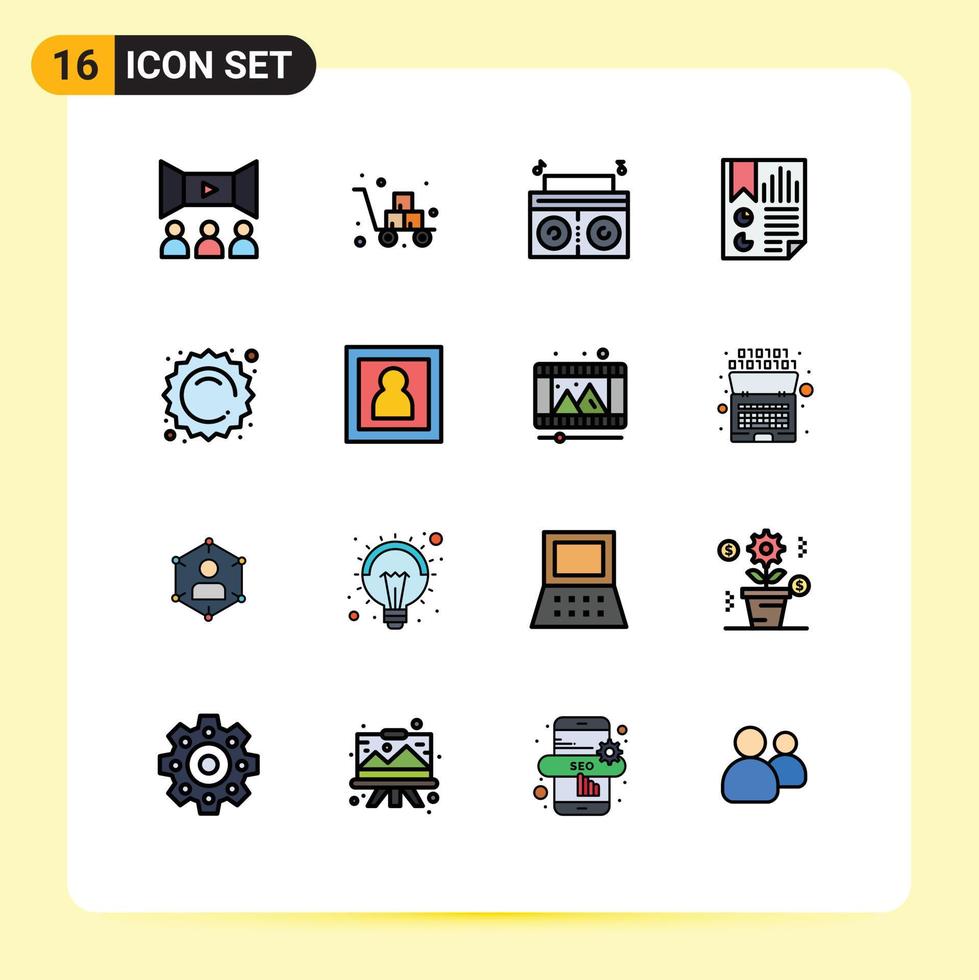 grupo de símbolos de iconos universales de 16 líneas modernas llenas de colores planos de la página de venta documento de envío marcador elementos de diseño de vectores creativos editables