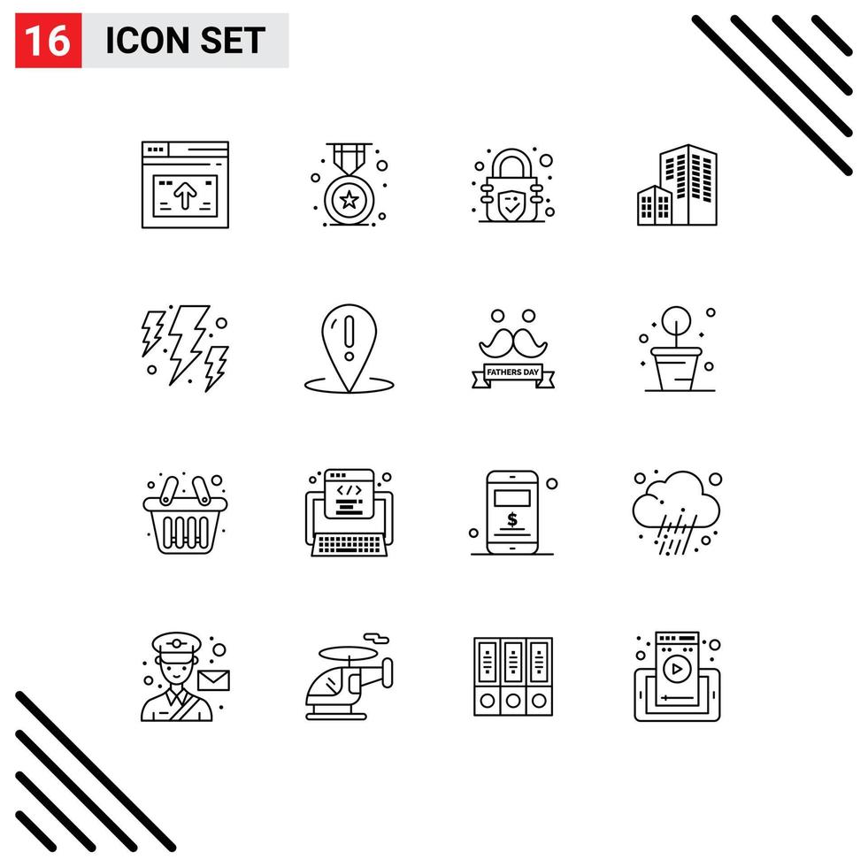 Set of 16 Modern UI Icons Symbols Signs for power bolt school construction architecture Editable Vector Design Elements