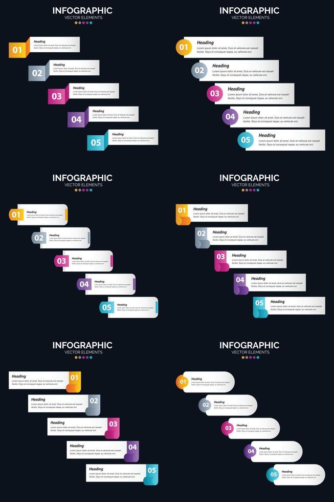 Vector 6 Infographics Pack Presentation slide template 5 Steps cycle diagrams and timelines