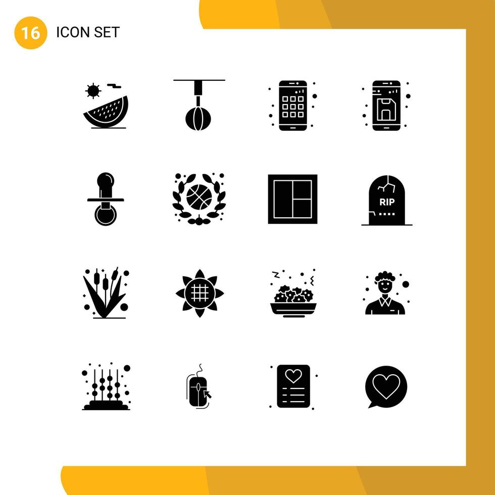 Mobile Interface Solid Glyph Set of 16 Pictograms of up file house document smartphone Editable Vector Design Elements