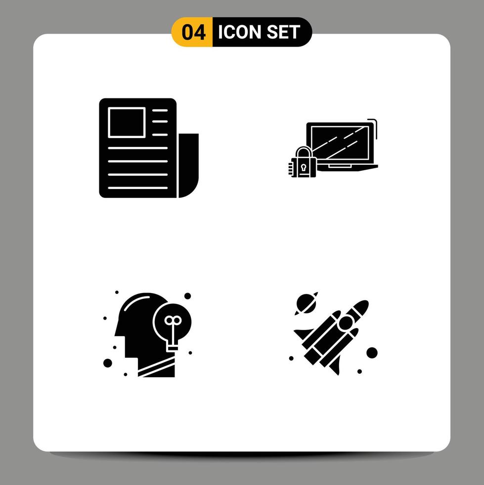 4 User Interface Solid Glyph Pack of modern Signs and Symbols of document communication text sheet security human Editable Vector Design Elements