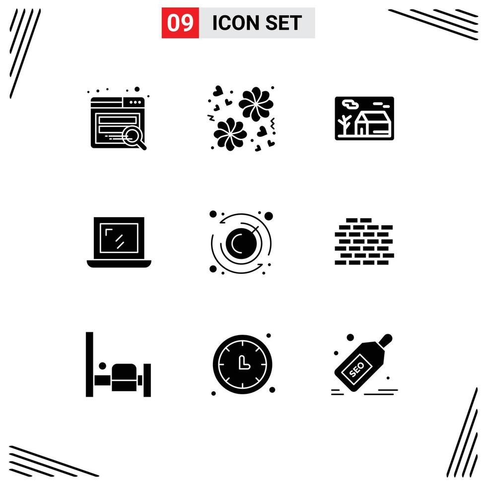Group of 9 Solid Glyphs Signs and Symbols for wall time property stopwatch design Editable Vector Design Elements