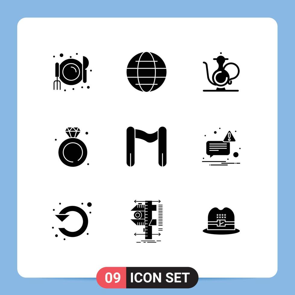 9 User Interface Solid Glyph Pack of modern Signs and Symbols of sport wedding cup ring diamond Editable Vector Design Elements