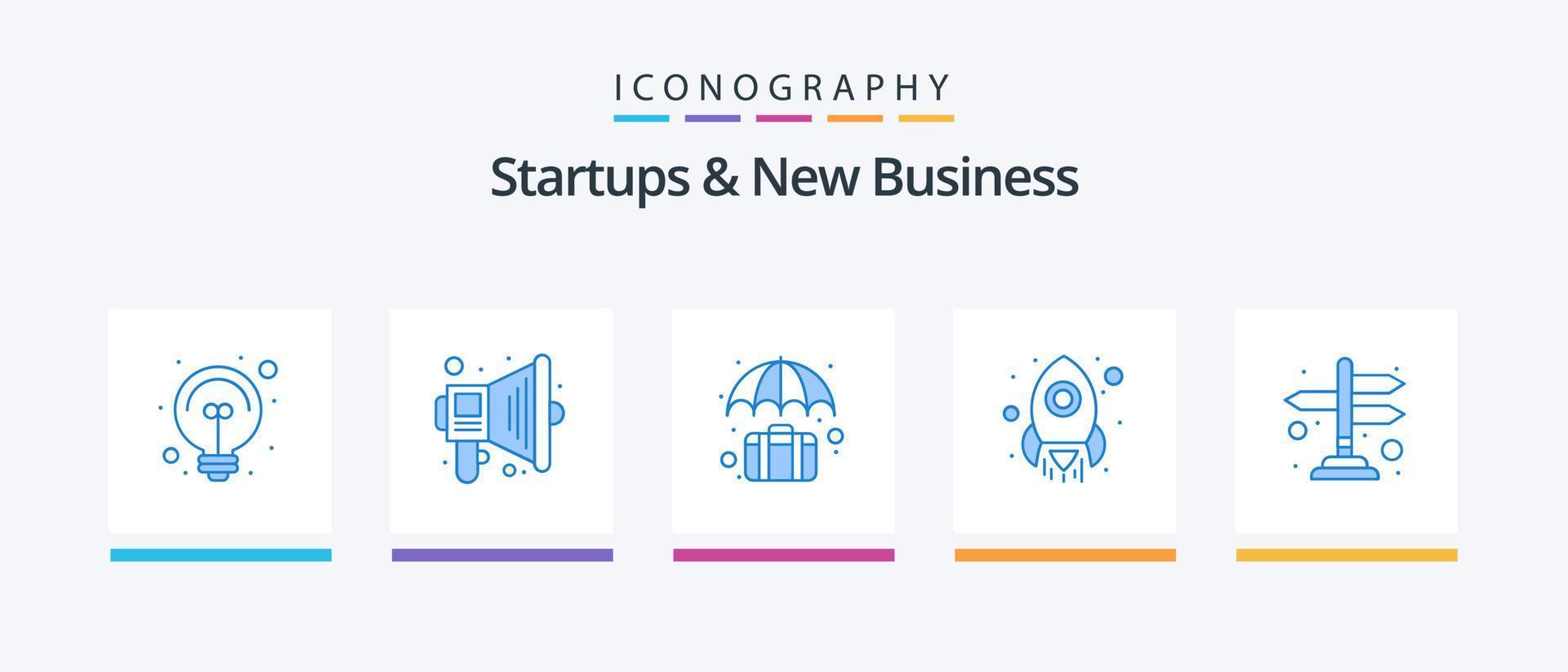 Startups And New Business Blue 5 Icon Pack Including ways. path. case. direction. rocket. Creative Icons Design vector