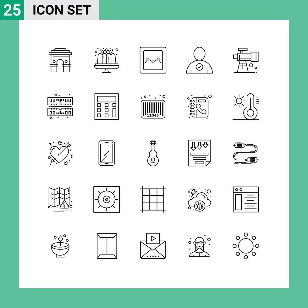 Stock Vector Icon Pack of 25 Line Signs and Symbols for astronomy complete dessert check chart Editable Vector Design Elements