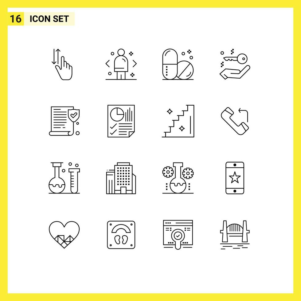 Pack of 16 Modern Outlines Signs and Symbols for Web Print Media such as paper real estate direction key medical Editable Vector Design Elements