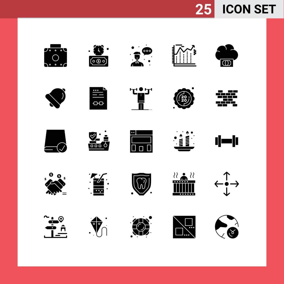25 User Interface Solid Glyph Pack of modern Signs and Symbols of funding budget employee economics banking Editable Vector Design Elements
