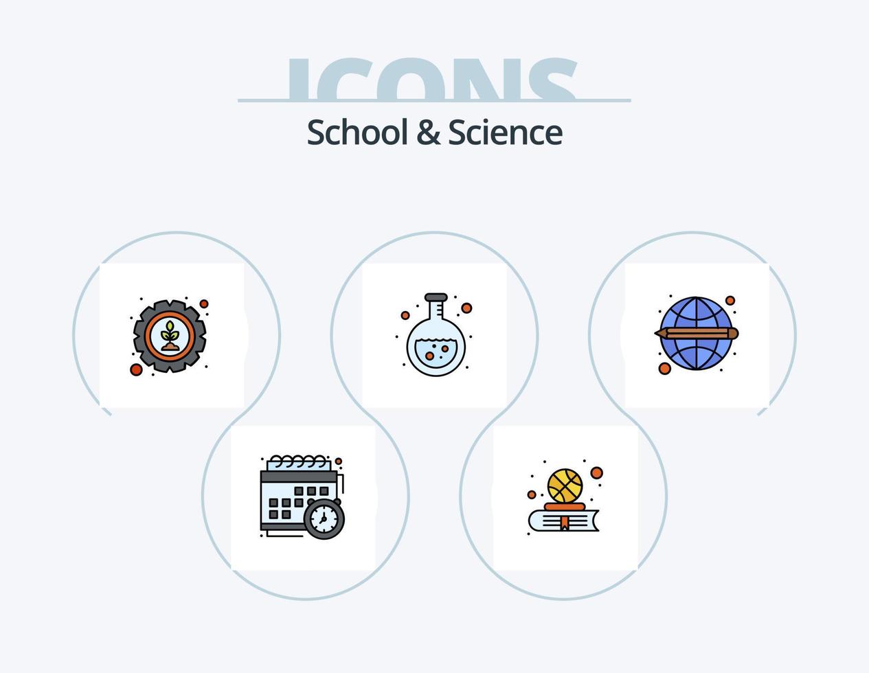 School And Science Line Filled Icon Pack 5 Icon Design. experiment. book. science. atom vector