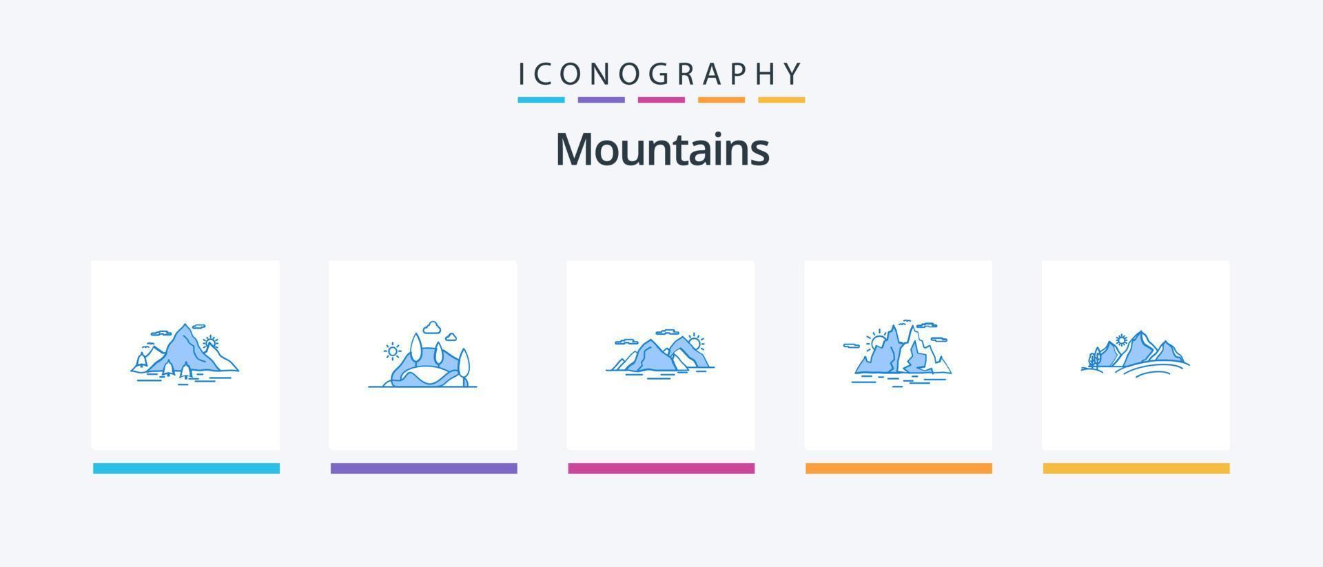 Mountains Blue 5 Icon Pack Including hill. evening. nature. nature. hill. Creative Icons Design vector
