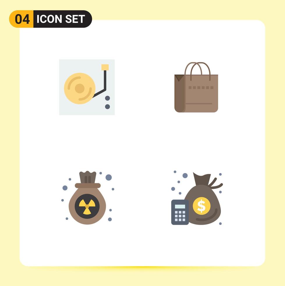 4 Flat Icon concept for Websites Mobile and Apps music pollution audio shopping waste Editable Vector Design Elements