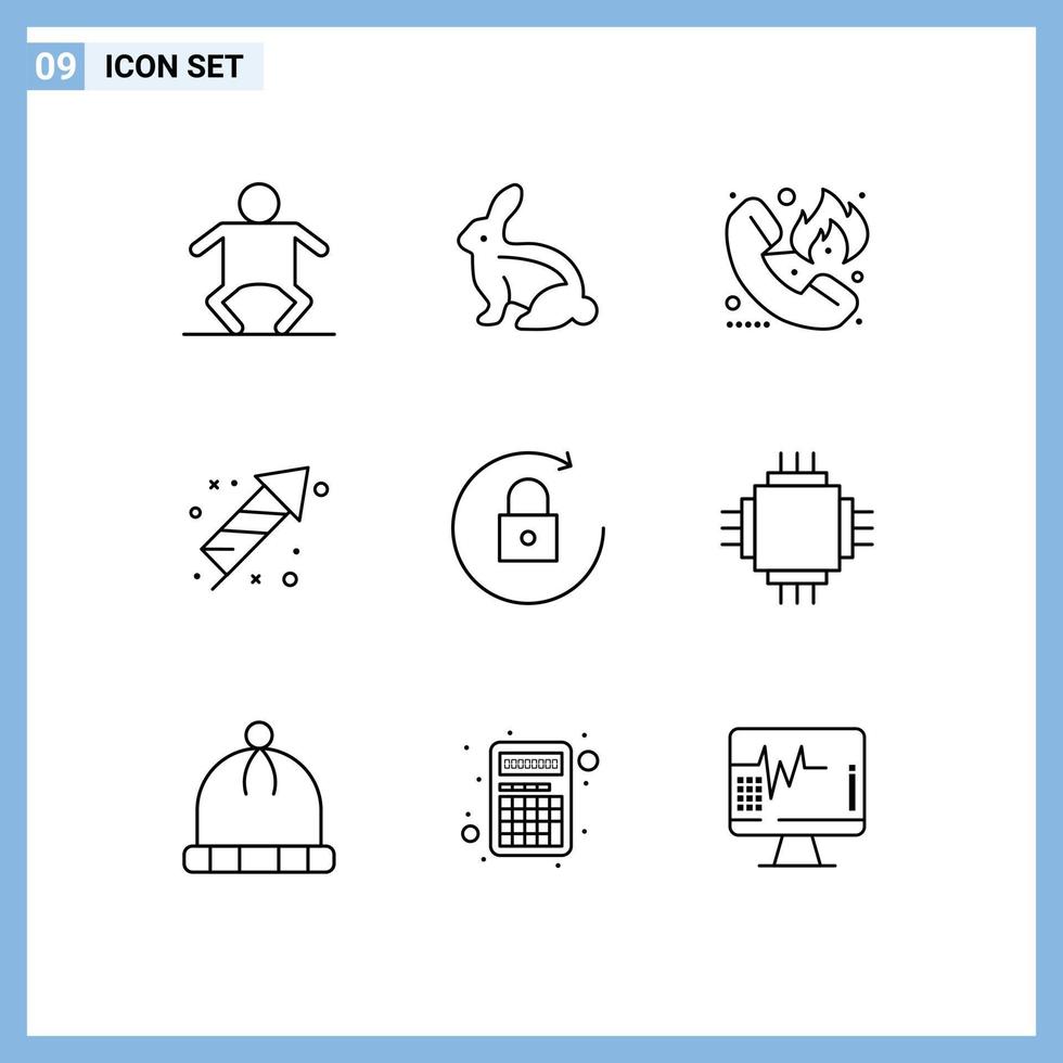 Universal Icon Symbols Group of 9 Modern Outlines of arrow eid emergency celebration firecracker Editable Vector Design Elements