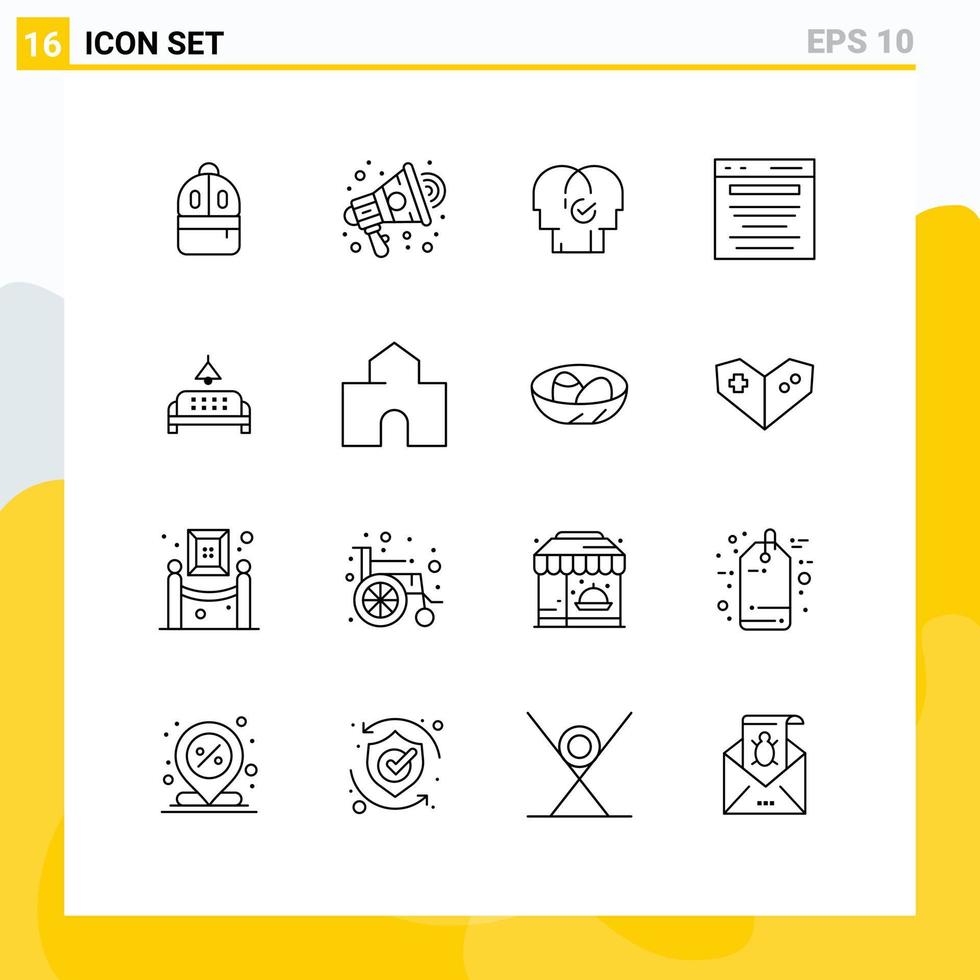 16 User Interface Outline Pack of modern Signs and Symbols of search digital marketing business business selection Editable Vector Design Elements