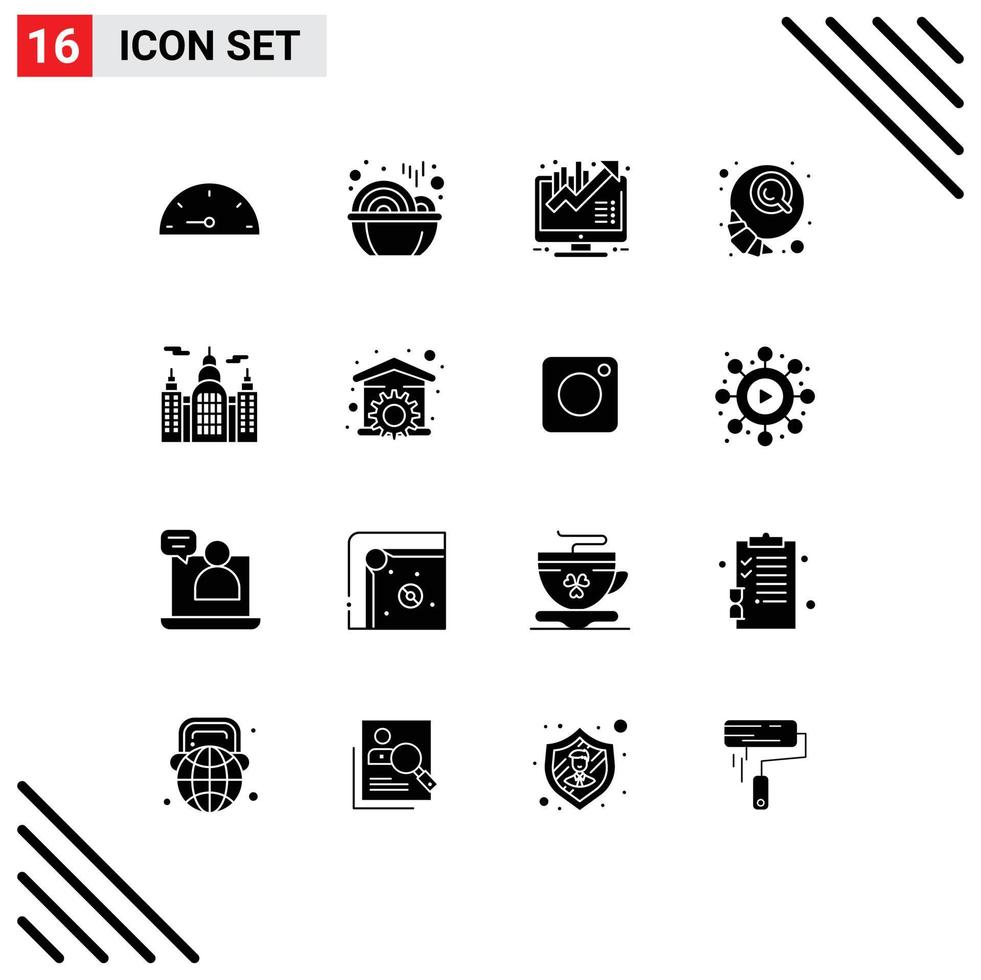 Set of 16 Modern UI Icons Symbols Signs for house building business growth morning coffee Editable Vector Design Elements