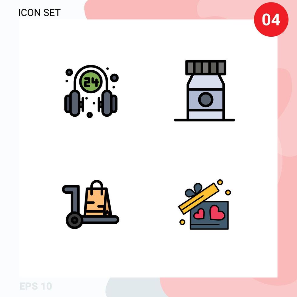 4 Universal Filledline Flat Colors Set for Web and Mobile Applications headphone ecommerce service bottle shop Editable Vector Design Elements