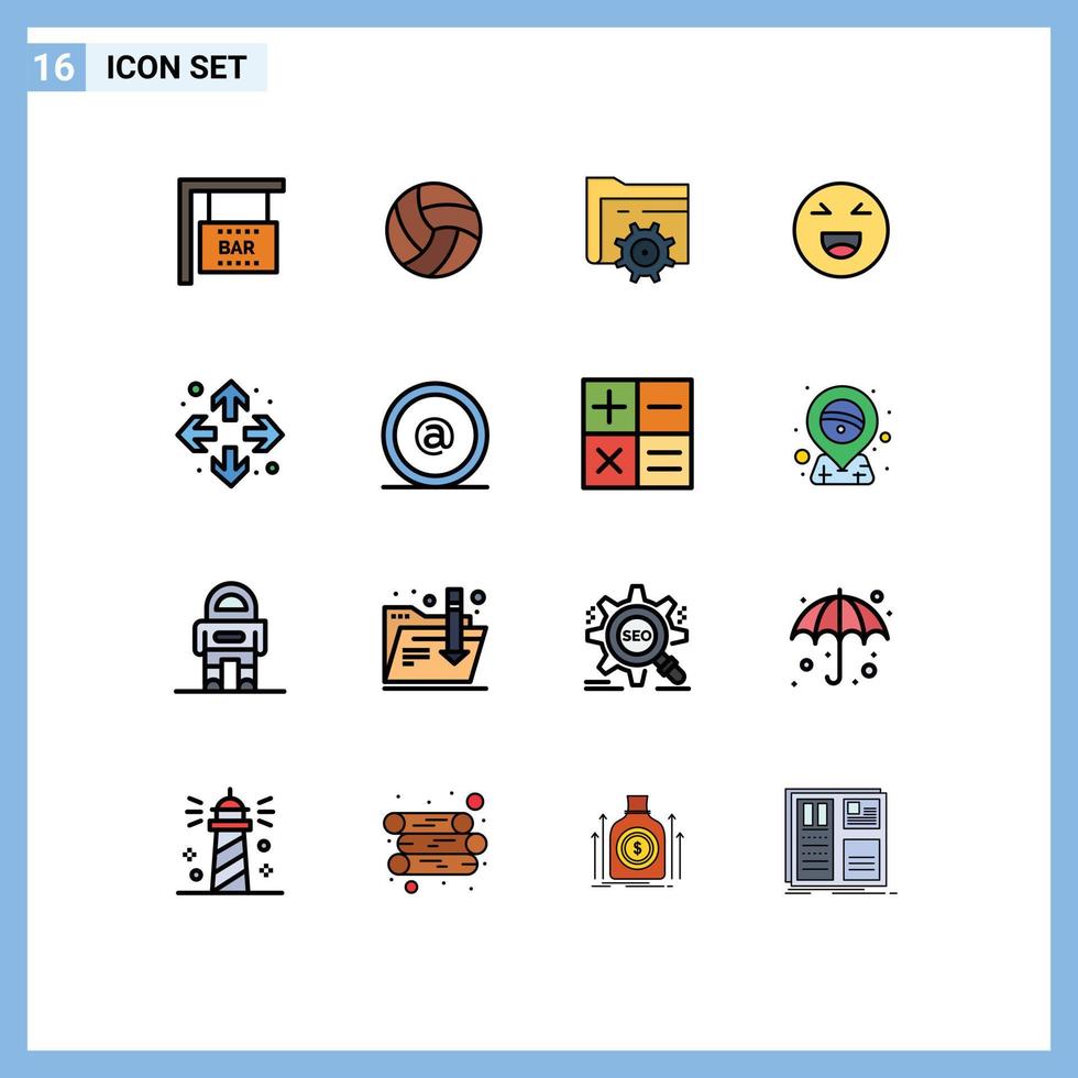 16 User Interface Flat Color Filled Line Pack of modern Signs and Symbols of maximize enlarge setting happy emoji Editable Creative Vector Design Elements