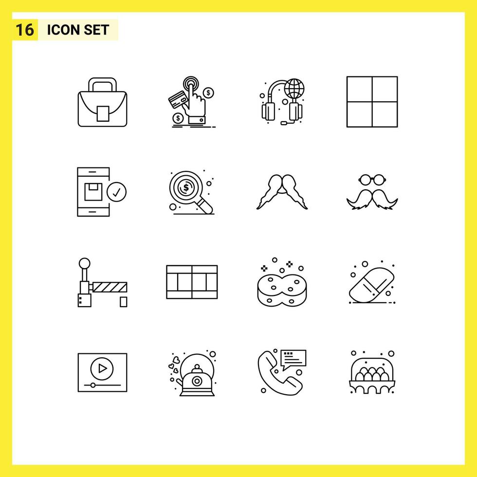Pack of 16 creative Outlines of delivery application web wireframe world Editable Vector Design Elements