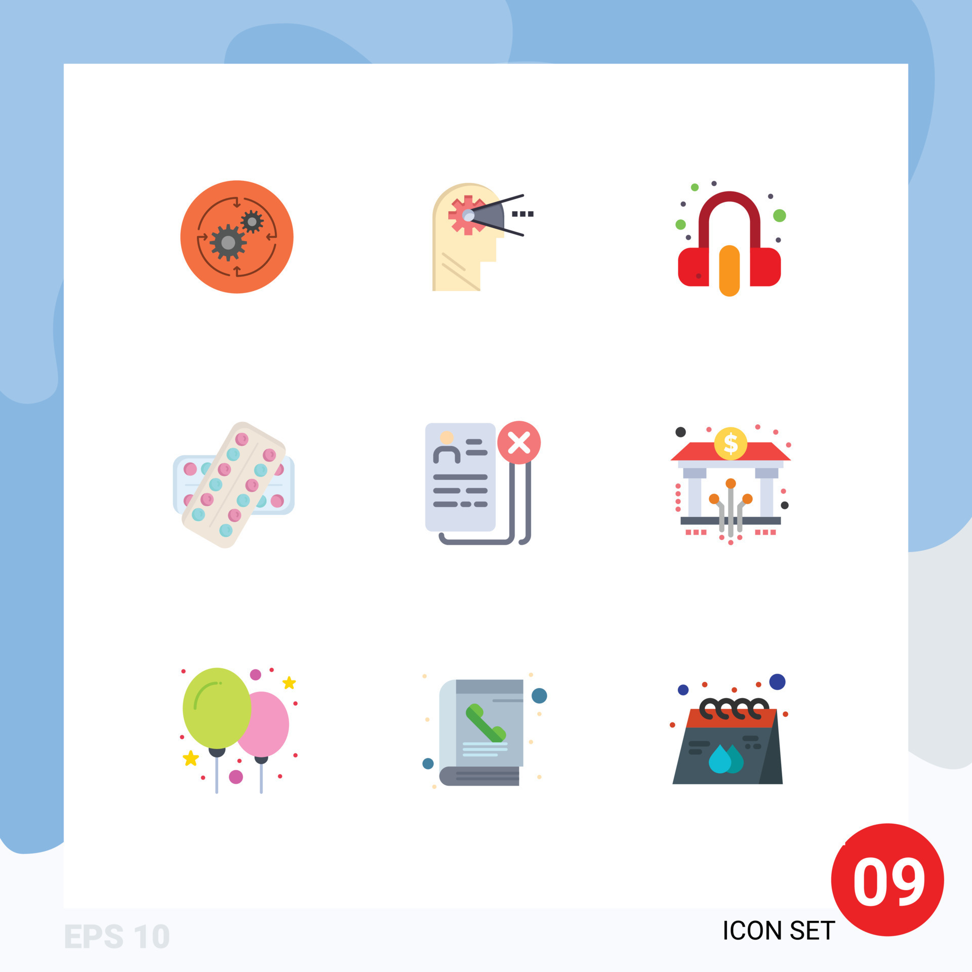 paquete de 9 signos y símbolos de colores planos modernos para medios