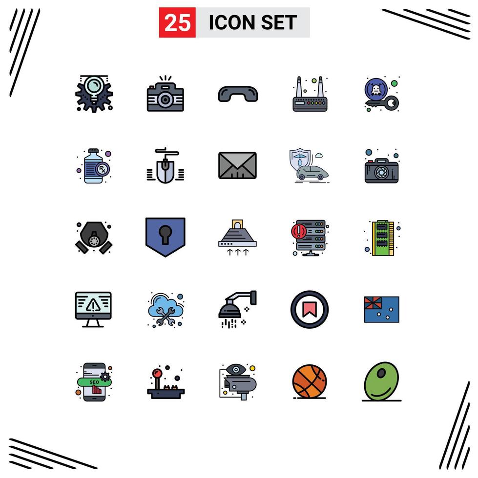 Pictogram Set of 25 Simple Filled line Flat Colors of virus router image modem phone Editable Vector Design Elements