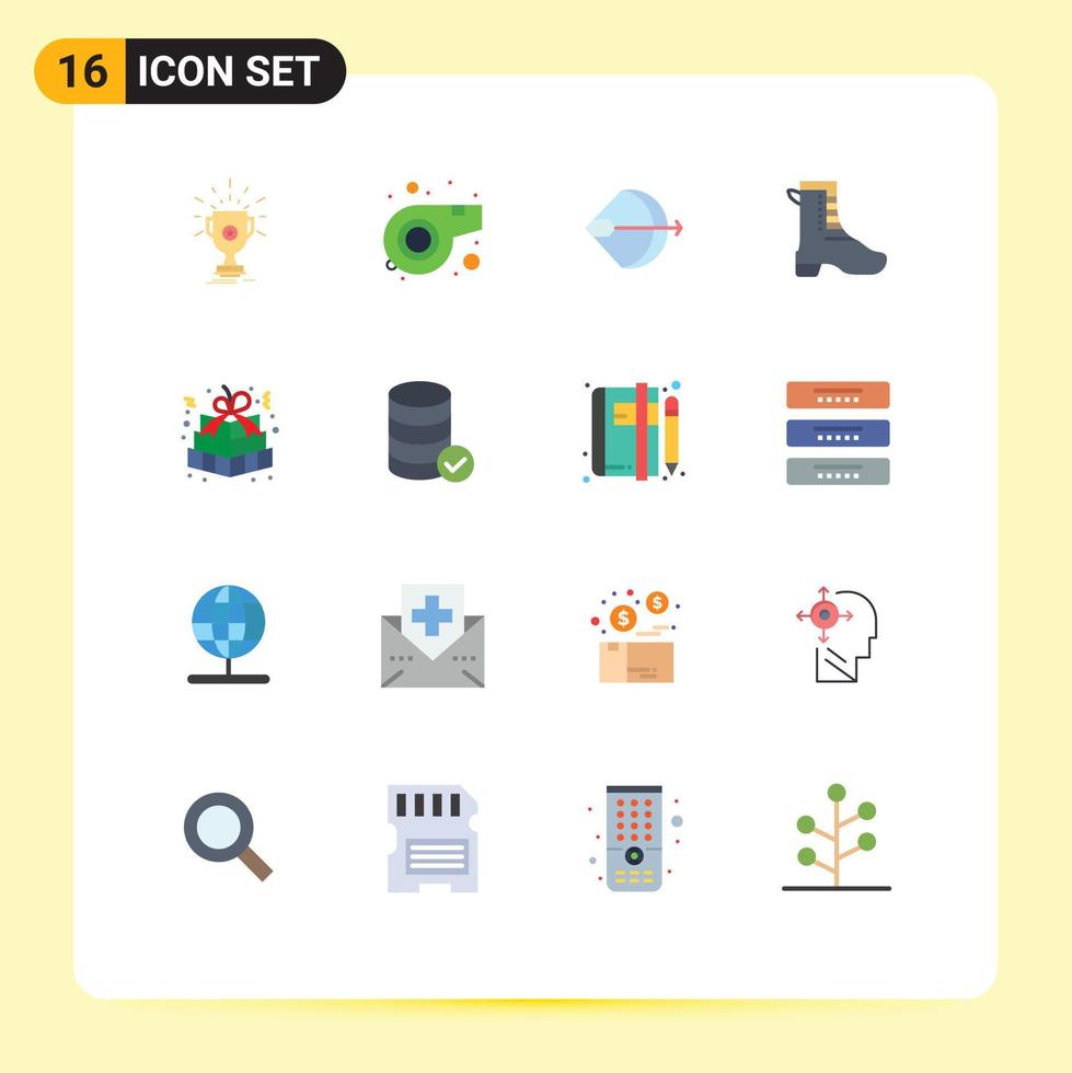16 Universal Flat Color Signs Symbols of christmas gift shoe aim running shoot Editable Pack of Creative Vector Design Elements
