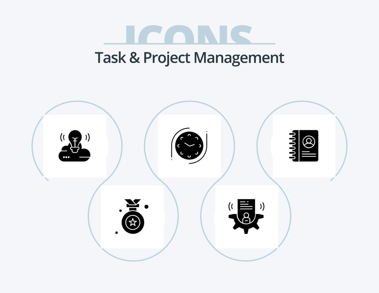 Task And Project Management Glyph Icon Pack 5 Icon Design. watch. clock . card. cloud creative vector