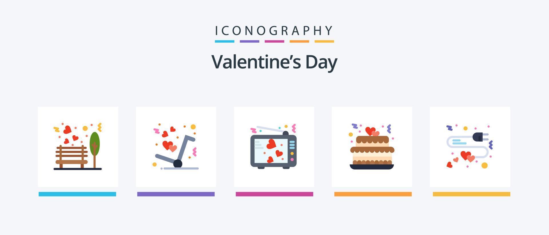 Valentines Day Flat 5 Icon Pack Including party. love. love. cake. tv. Creative Icons Design vector