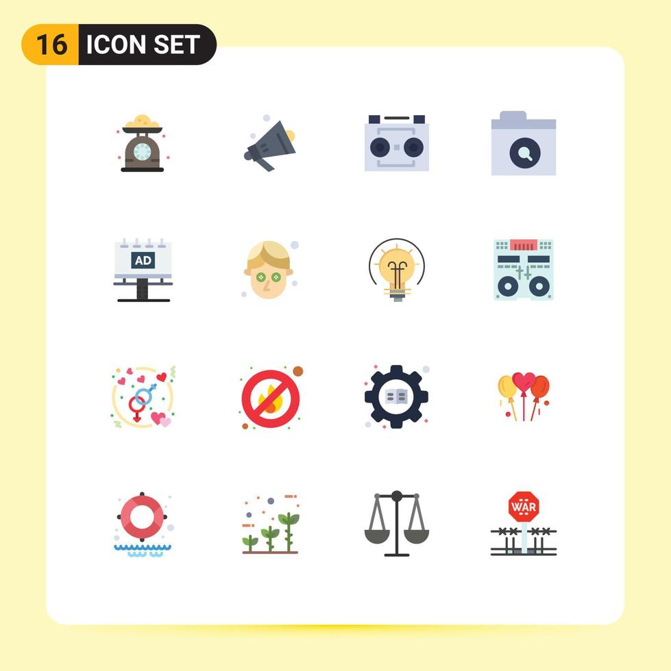 16 User Interface Flat Color Pack of modern Signs and Symbols of board find audio recording folder sound recording Editable Pack of Creative Vector Design Elements