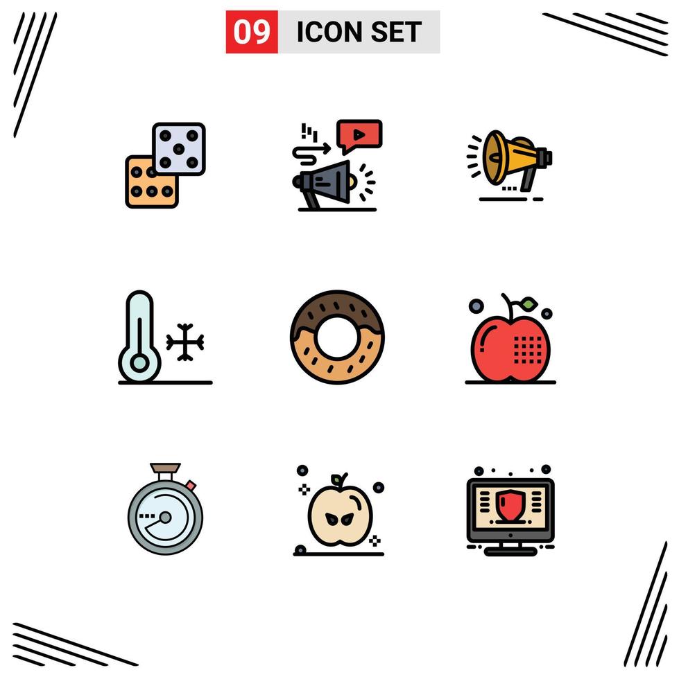 Universal Icon Symbols Group of 9 Modern Filledline Flat Colors of apple donut loud speaker weather temperature Editable Vector Design Elements