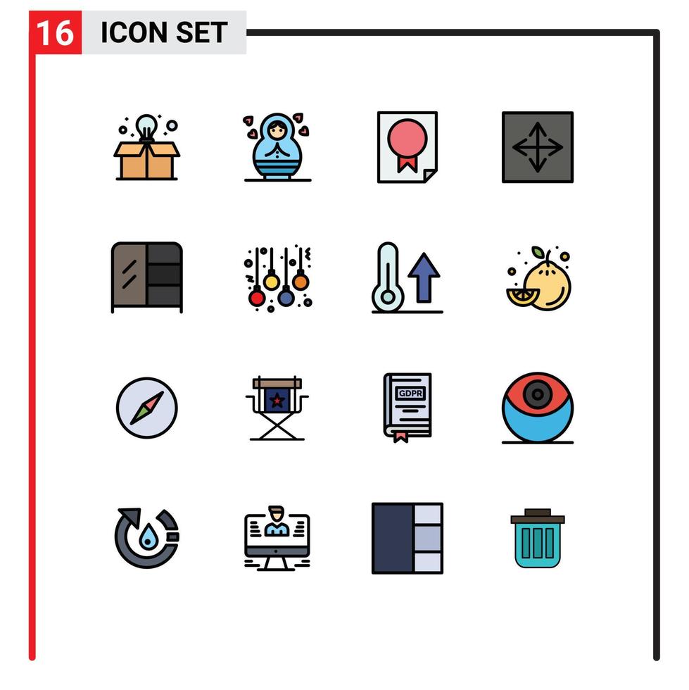 Mobile Interface Flat Color Filled Line Set of 16 Pictograms of interior interface page browser app Editable Creative Vector Design Elements