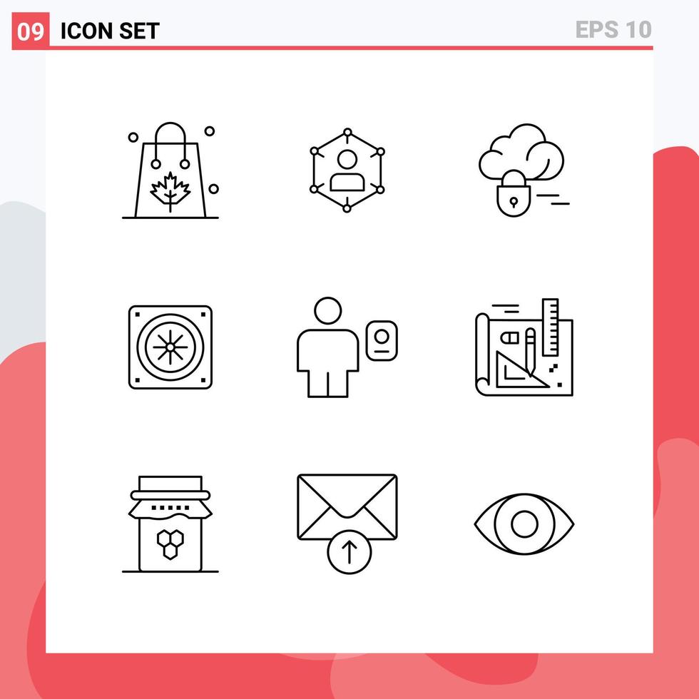 9 iconos creativos, signos y símbolos modernos de ventilador, computadora, personas, servidor, nube, elementos de diseño vectorial editables vector