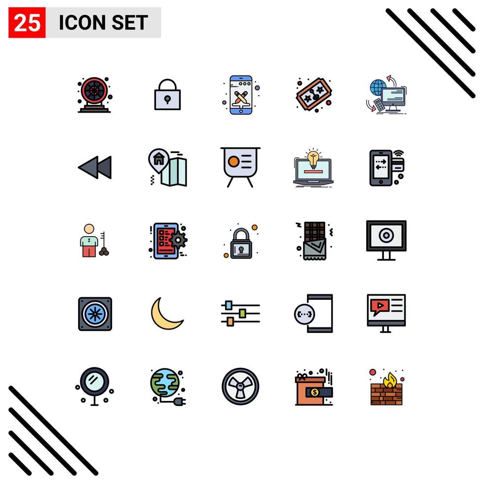 Stock Vector Icon Pack of 25 Line Signs and Symbols for monitoring access phone joystick game Editable Vector Design Elements