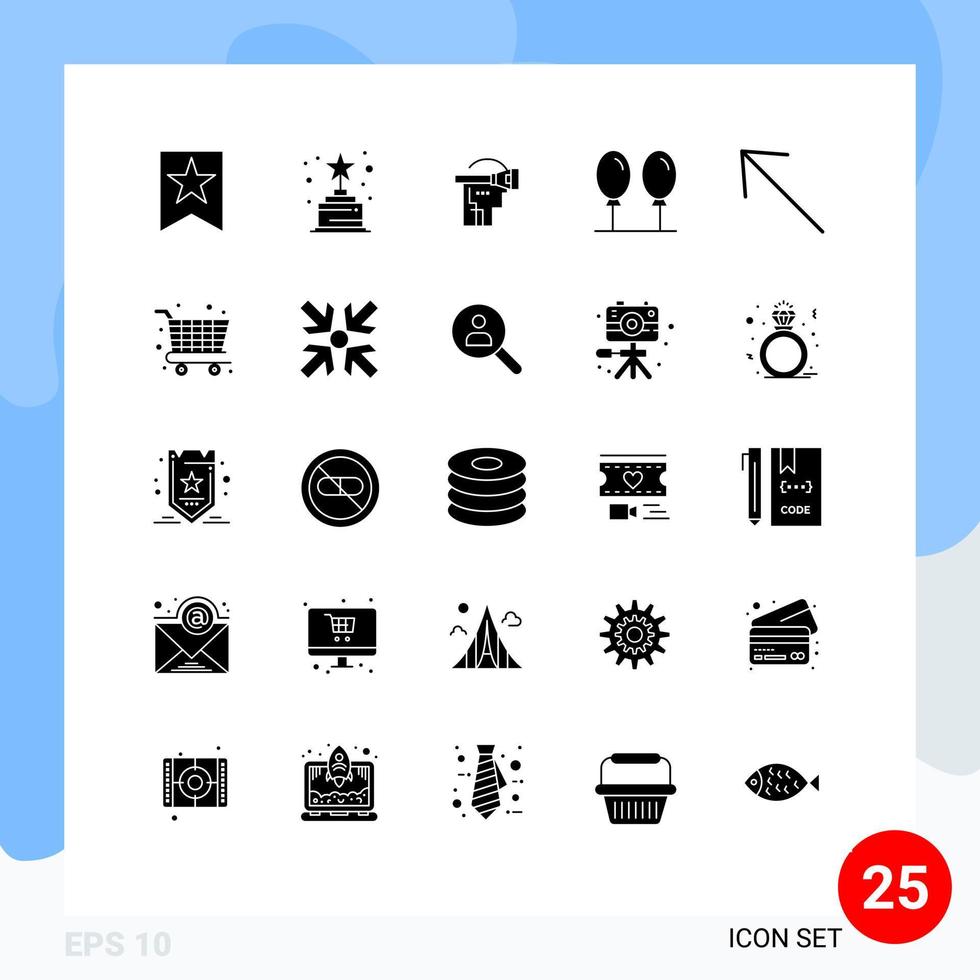 Pack of 25 creative Solid Glyphs of supermarket up headset left fly Editable Vector Design Elements