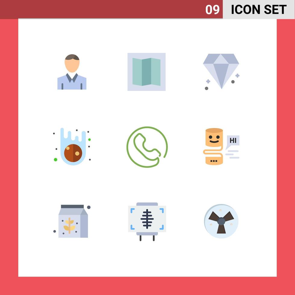 Group of 9 Modern Flat Colors Set for interface conversational interfaces jewel phone answer Editable Vector Design Elements