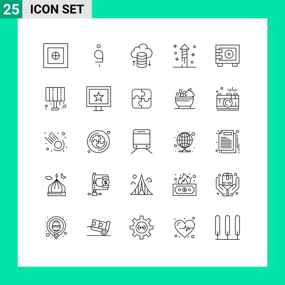 25 Universal Lines Set for Web and Mobile Applications lamp safe cloud network money holiday Editable Vector Design Elements