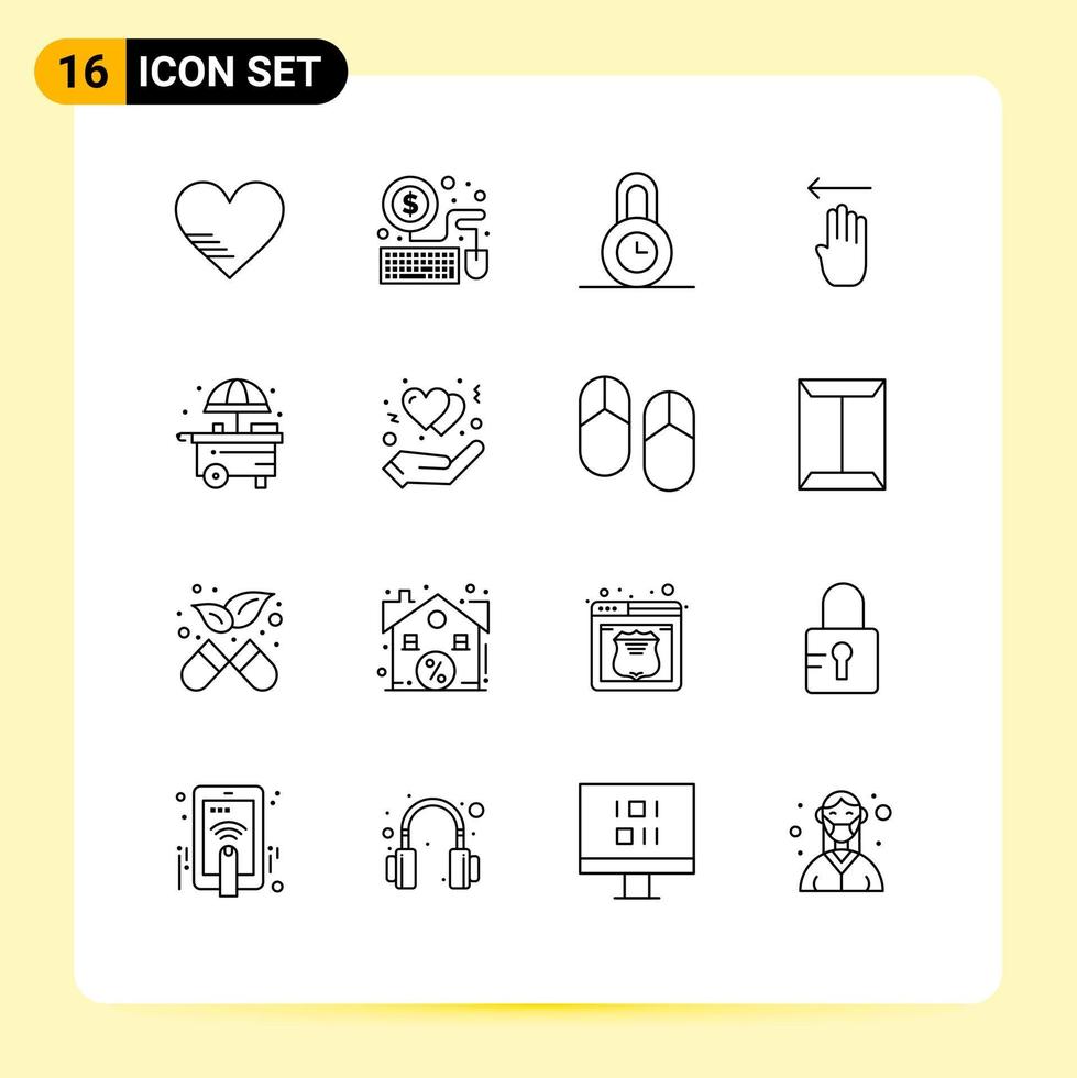 Universal Icon Symbols Group of 16 Modern Outlines of protect life protection city gesture Editable Vector Design Elements